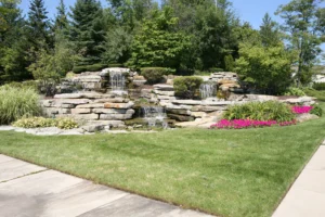 beautiful landscaping design and install of small waterfall